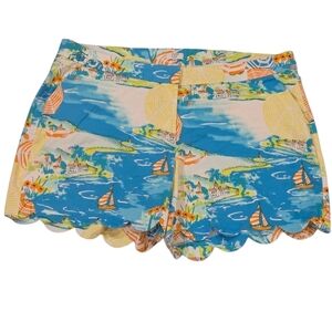 Crown & Ivy Women's Curvy Beach Printed Scallop-Trim Shorts Size 24W